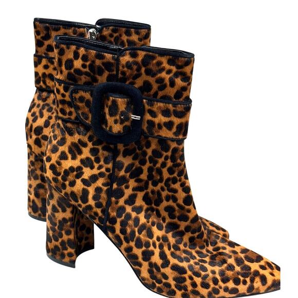 Marc Fisher LTD Leopard Print Haircalf Buckle Ankle Boots 9.5M Block Heel - Picture 1 of 9